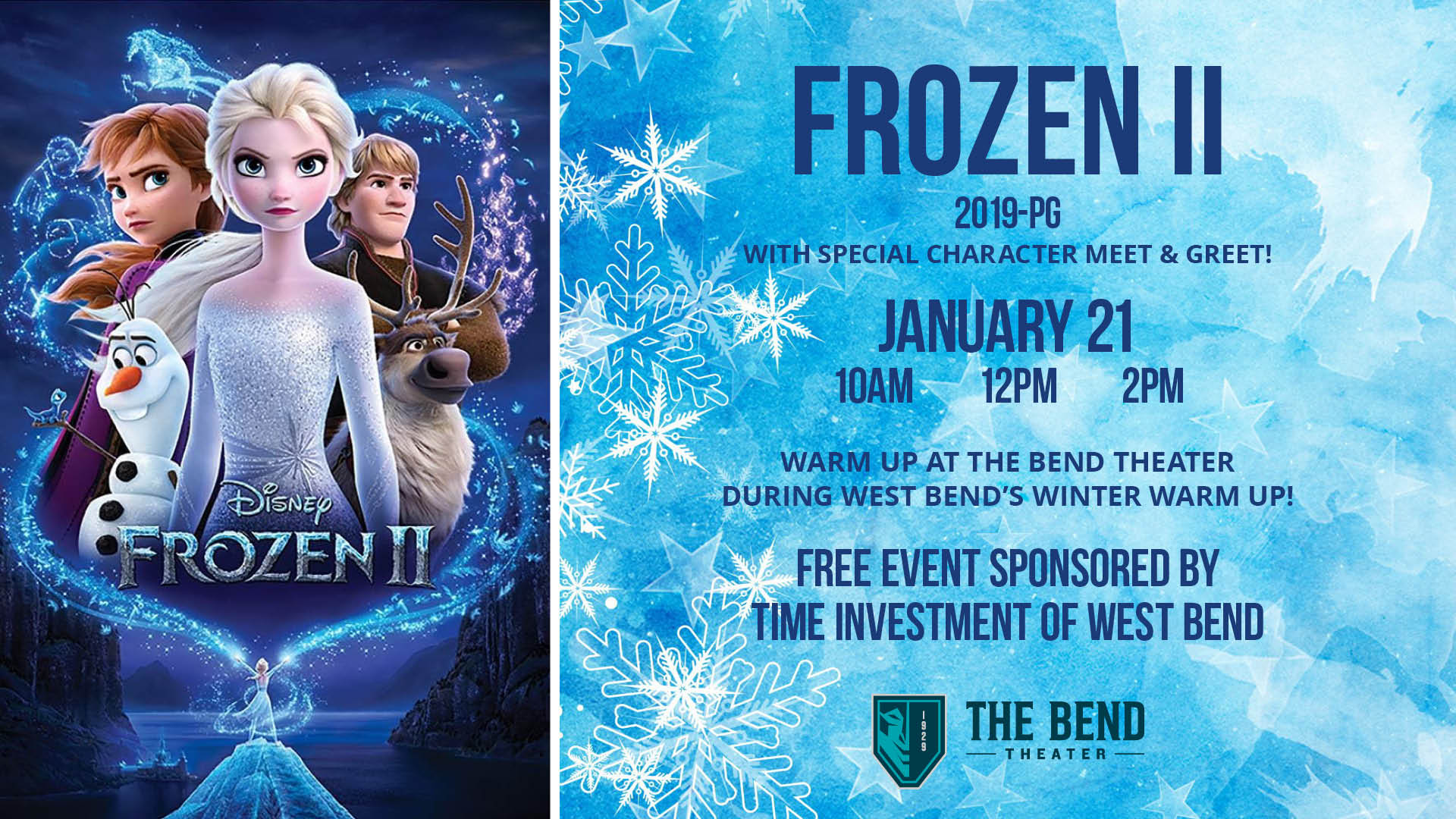 Frozen II - Winter Warm Up Movie - Free Event Sponsored by Time Investment