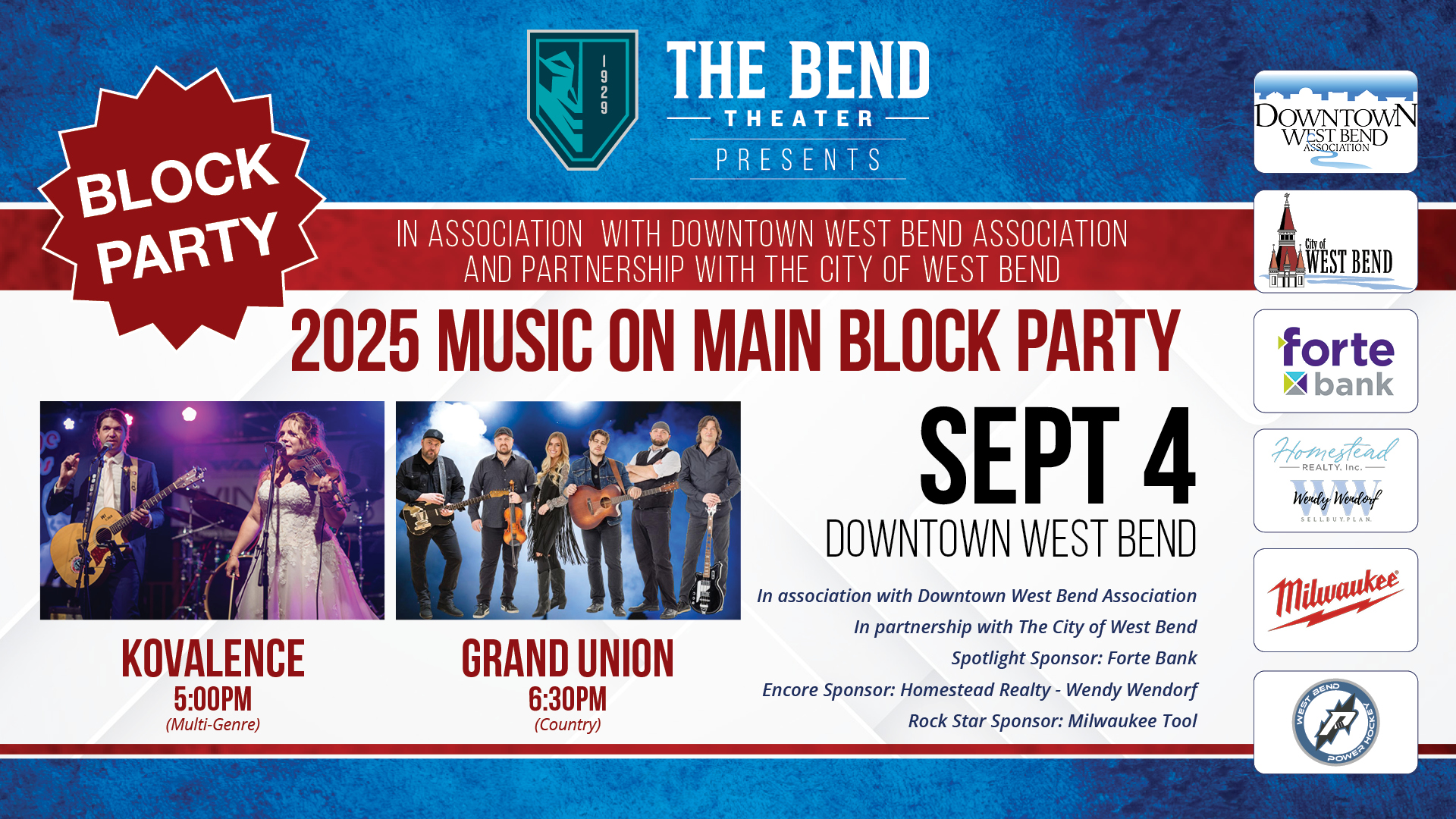 The Bend Theater Presents: 2025 Music On Main Block Party – September 4